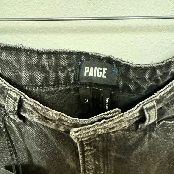 NWT $229 Paige Sarah Straight Ankle Black Denim Jean - Distressed Frayed Hem - Picture 7 of 10